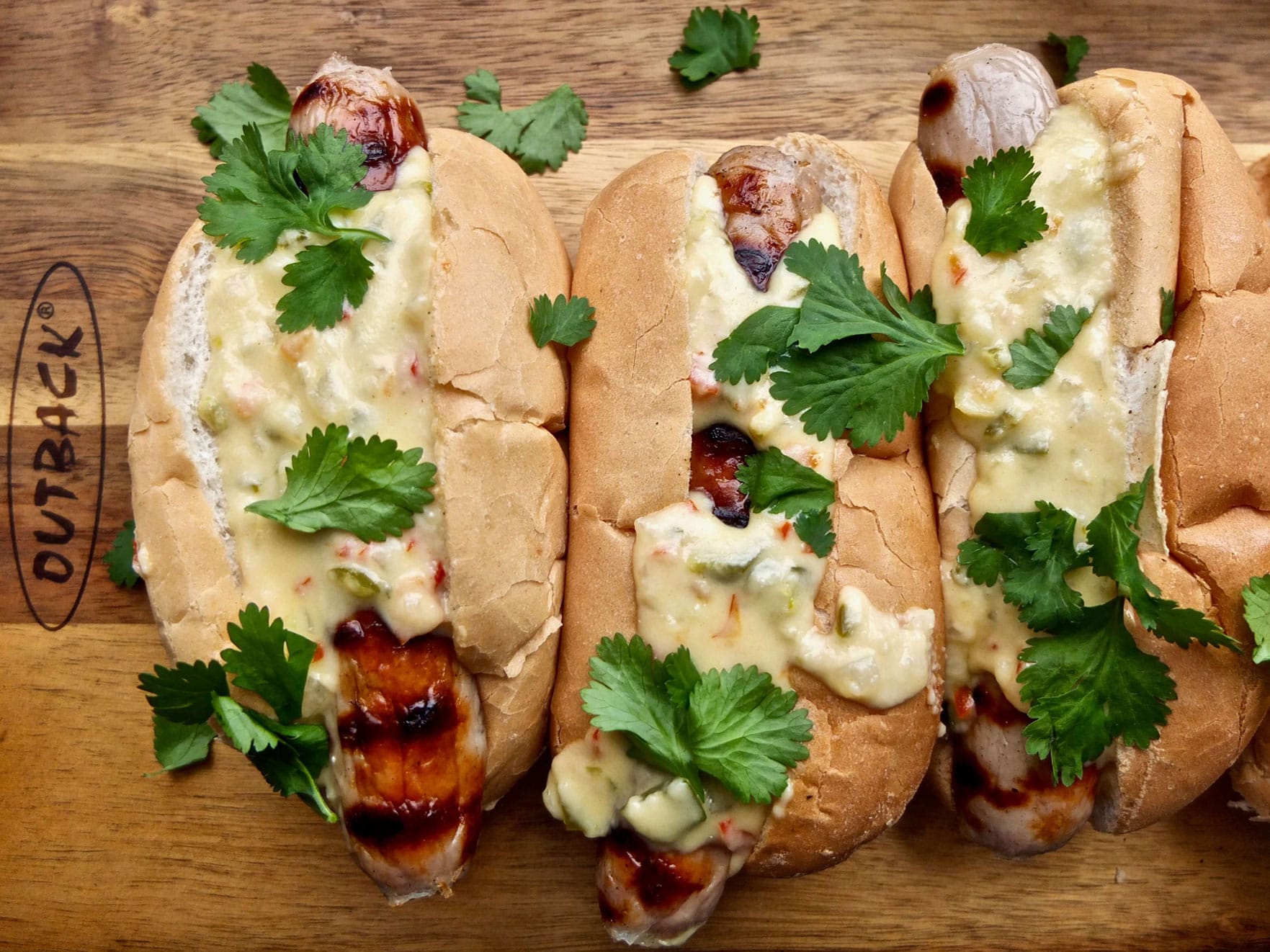 Hot Dogs with Pimento Queso Sauce