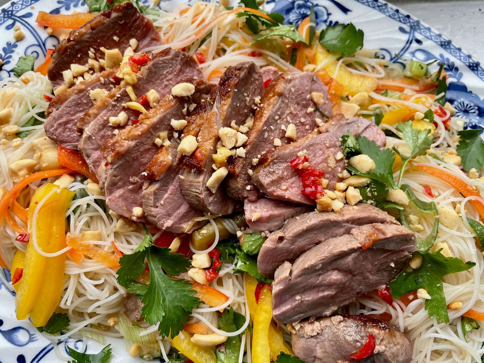 BBQ Duck Rice Noodle Salad with Peanuts