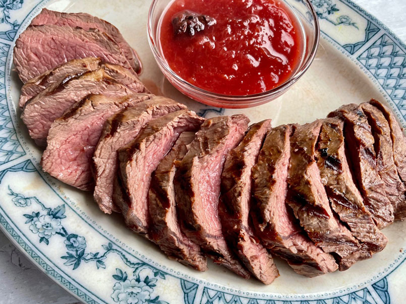 Grilled Venison Loin with Plum and Ginger Sauce